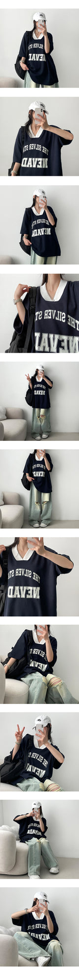 ルティカラーVネック半袖Tシャツ