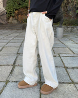 オーラワンピンタックコットンフリースワイドパンツ (White)
