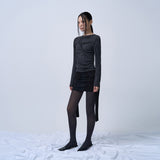 TWIST DRAPE LONG SLEEVE TOP (MELANGE BLACK)