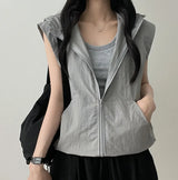 Long Pup Big Hooded Anorak String Hooded Windbreaker Vest Zip-up