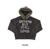 Loud Corduroy Studded Fur Hooded Zip-Up