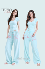 Taylor Mint Lettering Casual Wide Pants