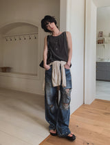 Lining Destroyed Denim Pants