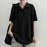 Nibble Open Collar Knitwear Short-Sleeved T-shirt