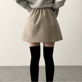  Humming Waist Banding Woolen Miniskirt