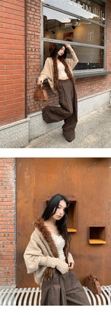 Batwing Fur No Collar Knit Cardigan