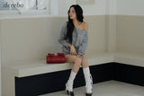 Unbalanced off-shoulder gray loose fit sweatshirt
