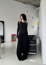 DEEP BLACK LOW WIDE PANTS
