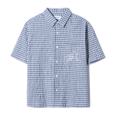 アートワークチェッククロップシャツ (Blue)
