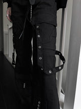 ユニーク ストラップカーゴブーツカットパンツ
