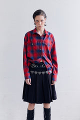 シルバーボタンチェックシャツ RED
