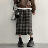 Carball Back Slit Checkered Banding Long Skirt