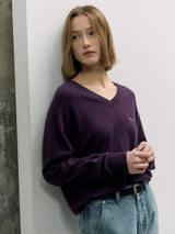 WOOL BLENDED V NECK KNIT PURPLE