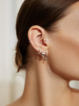 silver tube medium hoop rhodium plating + 925 silver earrings E062-03H