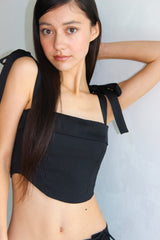 RIBBON PIN STRIPE CORSET TOP / BLACK