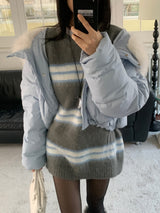 Hazy Hairy Stripe Loose Rose-Fit Knit