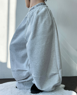 FLEECE❤TWO PINTUCK PARACHUTE LONG PANTS 🖤🤍🩶3COLOR