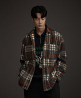 COZY HAIRY CHECK JACKET NAVY