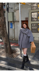 wool gray muffler cape coat