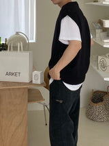 Punching knit round vest 2C