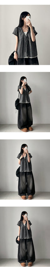 Nell waistbanding denim wide pants