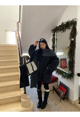 Charcoal quilted round muffler jacket