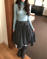 [wool 20%] ティールストライプタイミディスカート