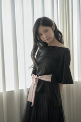 ビッグリボンストラップルーズトップス - black