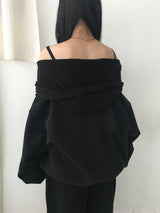 [Off-Shoulder Available] Robe Pintuck Big Hooded Sweatshirt (2c)
