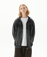 WASHED CUT OFF APPLIQUE HOOD ZIP UP