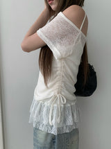 Mad Off-Shoulder Short Sleeve Mesh Lace Sleeveless Set