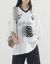 Glitter Metal Sporty V-Neck T-shirt