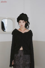 Black Angora Turtleneck Cardigan Knitwear