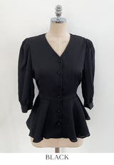 Lua V-neck Peplum Three Quarter Blouse