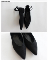 ポインテッドストラップフラットシューズ (LEATHER BLACK, SUEDE PINK, SUEDE BLACK 3COLORS!)