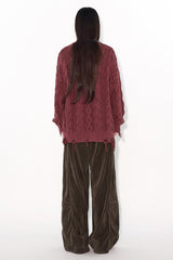 Heavy industry water-washed hand-distressed cable-knit sweater