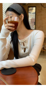 silver bow open ribbed long-sleeved knitwear