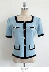 Eloa Square Color Matching Button Cardigan