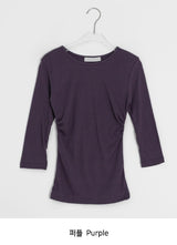 Onepie U-neck/V-neck Side Shirring Three Quarter Sleeve Tee