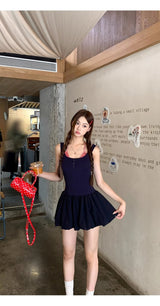 Red Checkered Layered Navy Mini Dress