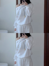 City Metal Eyelet One Off-Shoulder Brushed Sweatshirt