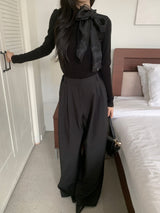 Grace Two-Tuck Button Wide Long Slacks