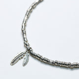 feather & antique silver beads necklace