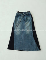 denim coloring belt SET maxi long skirt