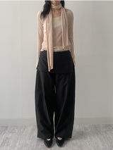 [Muffler set] Pleats U-neck Long Sleeve T-shirt