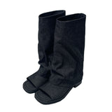 Denim open boots