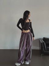 triple track line nylon pants