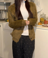 Wood brush hair fur cardigan(2color)