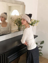 #Flower Ribbon Cotton100 Eyelet T-shirt (3color)