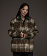 W COZY HAIRY CHECK JACKET KHAKI